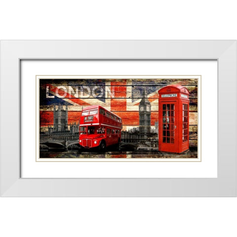 UK Collage 4 White Modern Wood Framed Art Print with Double Matting by Robins, John H.