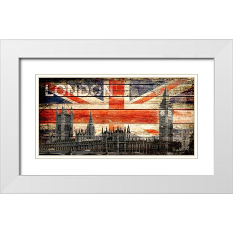 UK Collage 2 White Modern Wood Framed Art Print with Double Matting by Robins, John H.