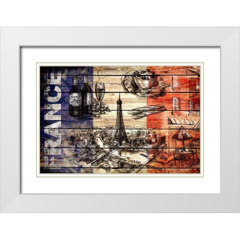 France Collage 03.02 White Modern Wood Framed Art Print with Double Matting by Robins, John H.