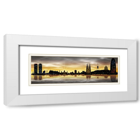 Skyline Barcelona 05 White Modern Wood Framed Art Print with Double Matting by Ferriz, Jose