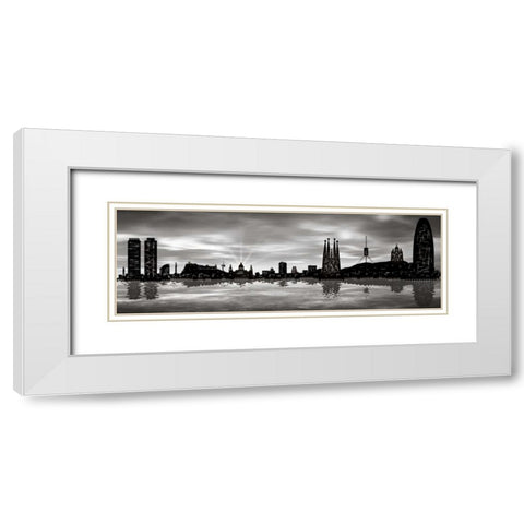 Skyline Barcelona 04 White Modern Wood Framed Art Print with Double Matting by Ferriz, Jose