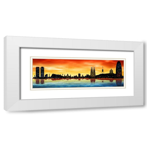 Skyline Barcelona 03 White Modern Wood Framed Art Print with Double Matting by Ferriz, Jose