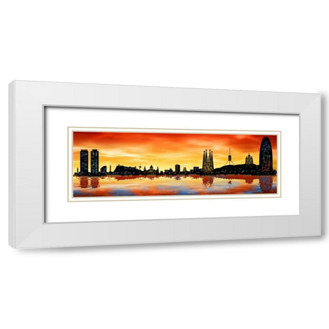 Skyline Barcelona 02 White Modern Wood Framed Art Print with Double Matting by Ferriz, Jose