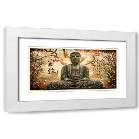 Buddha in tree White Modern Wood Framed Art Print with Double Matting by Ferriz, Jose