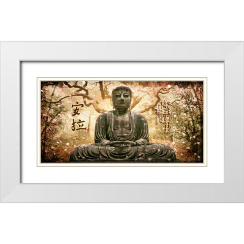 Buddha in tree White Modern Wood Framed Art Print with Double Matting by Ferriz, Jose