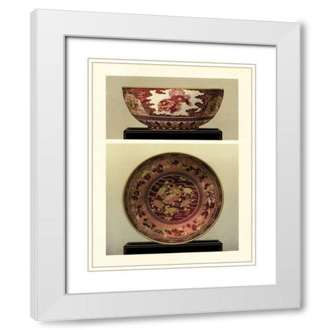 Oriental Bowl and Plate I White Modern Wood Framed Art Print with Double Matting by Unknown