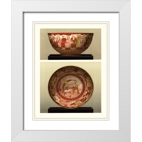 Oriental Bowl and Plate II White Modern Wood Framed Art Print with Double Matting by Audsley, George