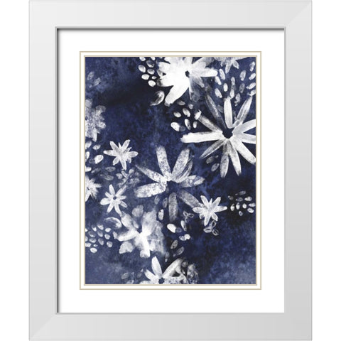 Indigo Floral Gesture II White Modern Wood Framed Art Print with Double Matting by Vess, June Erica