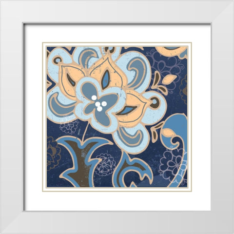 Paisley Blossom Blue I White Modern Wood Framed Art Print with Double Matting by Mark, Leslie