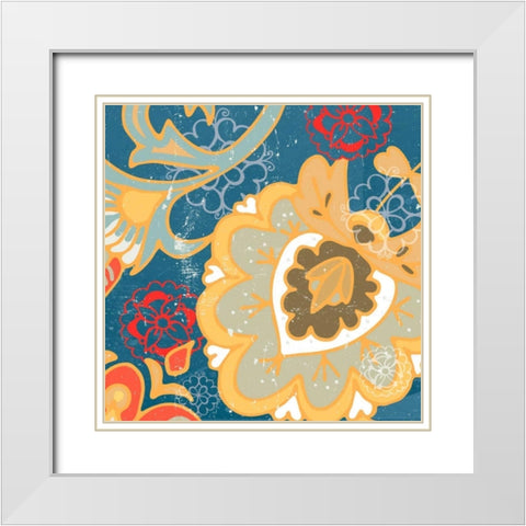 Paisley Blossom Red II White Modern Wood Framed Art Print with Double Matting by Mark, Leslie
