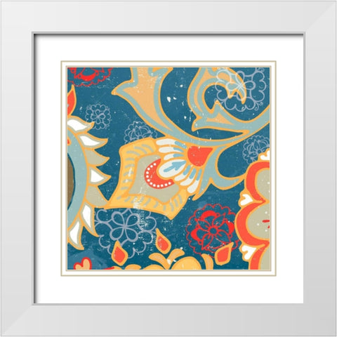 Paisley Blossom Red III White Modern Wood Framed Art Print with Double Matting by Mark, Leslie