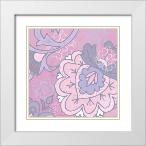 Paisley Blossom Pink II White Modern Wood Framed Art Print with Double Matting by Mark, Leslie