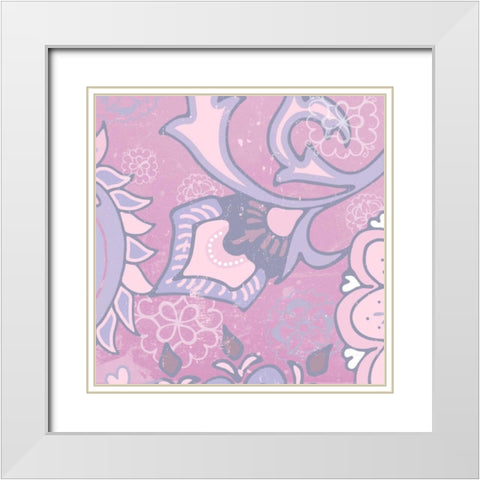 Paisley Blossom Pink III White Modern Wood Framed Art Print with Double Matting by Mark, Leslie