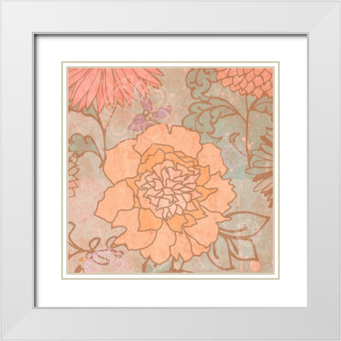 Floral Punch I White Modern Wood Framed Art Print with Double Matting by Mark, Leslie
