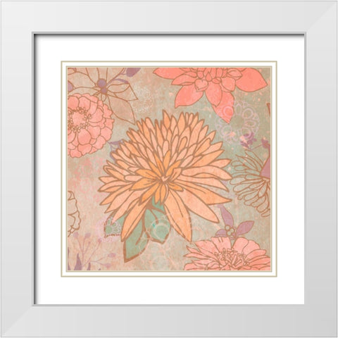 Floral Punch II White Modern Wood Framed Art Print with Double Matting by Mark, Leslie