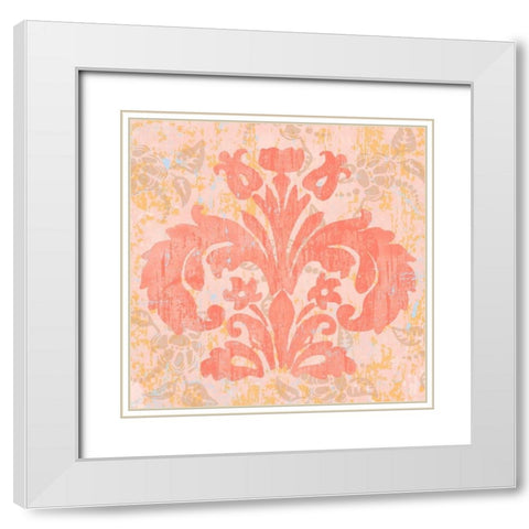 Damask Stamp II White Modern Wood Framed Art Print with Double Matting by Mark, Leslie