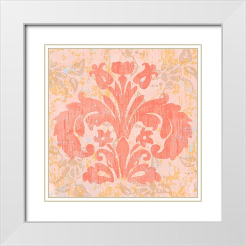 Damask Stamp II White Modern Wood Framed Art Print with Double Matting by Mark, Leslie