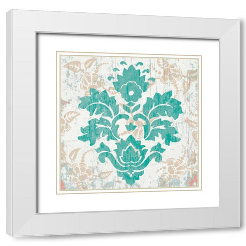 Damask Stamp VI White Modern Wood Framed Art Print with Double Matting by Mark, Leslie