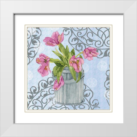 Garden Gate Flowers I White Modern Wood Framed Art Print with Double Matting by Mark, Leslie