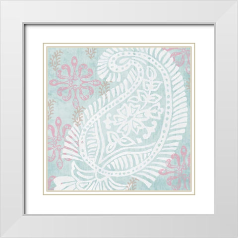 Block Print Lotus I White Modern Wood Framed Art Print with Double Matting by Mark, Leslie