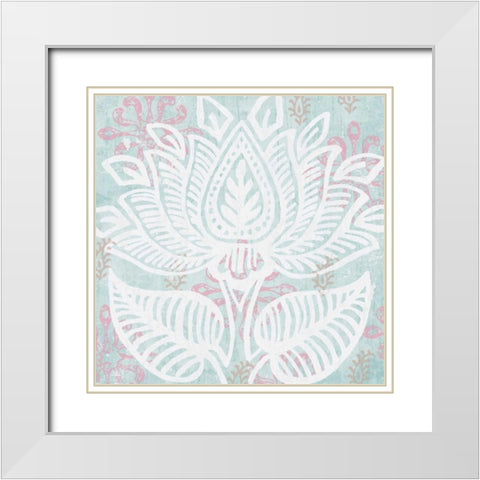 Block Print Lotus II White Modern Wood Framed Art Print with Double Matting by Mark, Leslie