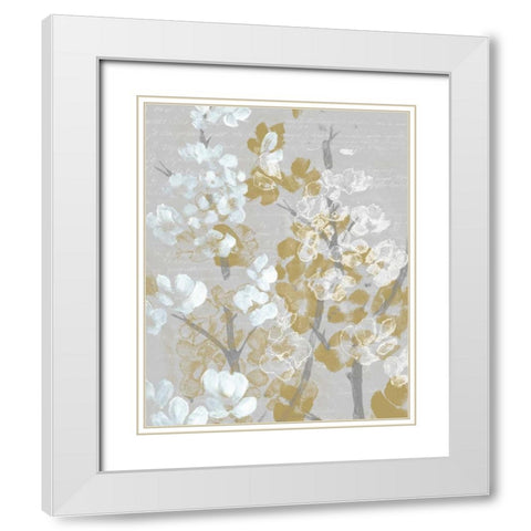 Mustard on Grey Blooms I White Modern Wood Framed Art Print with Double Matting by Goldberger, Jennifer