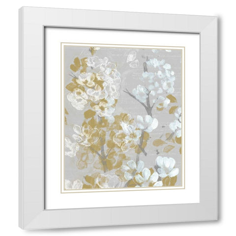 Mustard on Grey Blooms II White Modern Wood Framed Art Print with Double Matting by Goldberger, Jennifer