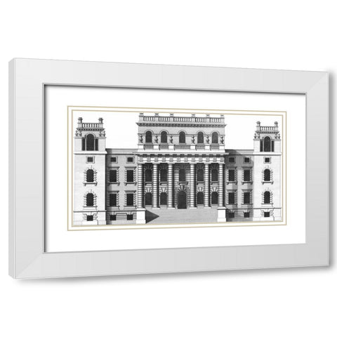 Custom Vintage Facade Blueprint VI White Modern Wood Framed Art Print with Double Matting by Hulsburgh, H.