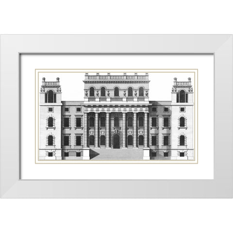 Custom Vintage Facade Blueprint VI White Modern Wood Framed Art Print with Double Matting by Hulsburgh, H.