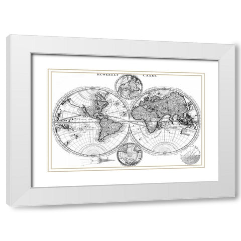 Custom World Map Blueprint White Modern Wood Framed Art Print with Double Matting by Studio W