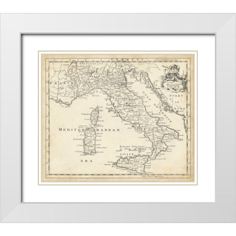 Map of Italy White Modern Wood Framed Art Print with Double Matting by Jeffreys, T.