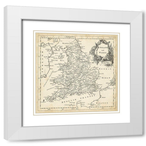 Map of England and Wales White Modern Wood Framed Art Print with Double Matting by Jeffreys, T.