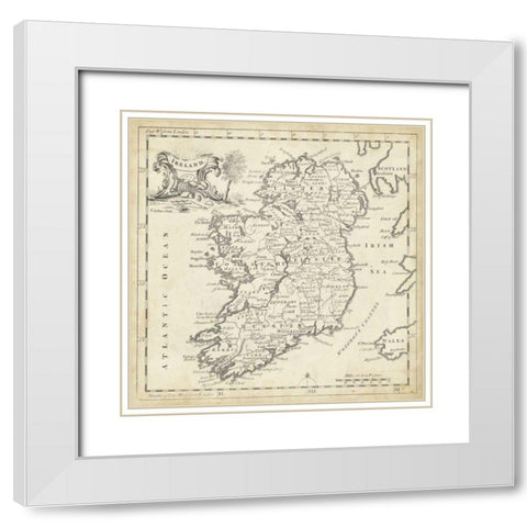 Map of Ireland White Modern Wood Framed Art Print with Double Matting by Jeffreys, T.