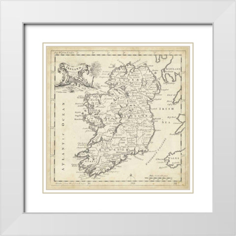 Map of Ireland White Modern Wood Framed Art Print with Double Matting by Jeffreys, T.