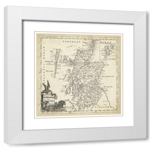 Map of Scotland White Modern Wood Framed Art Print with Double Matting by Jeffreys, T.