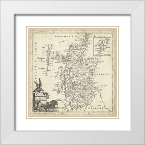 Map of Scotland White Modern Wood Framed Art Print with Double Matting by Jeffreys, T.