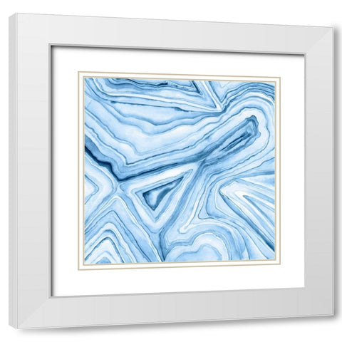 Indigo Agate Abstract  I White Modern Wood Framed Art Print with Double Matting by Meagher, Megan