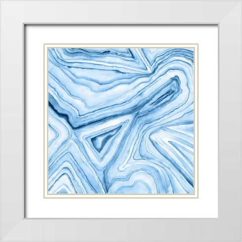 Indigo Agate Abstract  I White Modern Wood Framed Art Print with Double Matting by Meagher, Megan