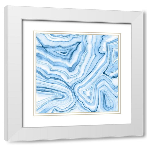 Indigo Agate Abstract  II White Modern Wood Framed Art Print with Double Matting by Meagher, Megan
