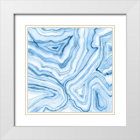 Indigo Agate Abstract  II White Modern Wood Framed Art Print with Double Matting by Meagher, Megan