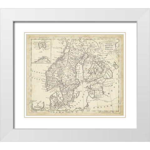 Map of Sweden and Denmark White Modern Wood Framed Art Print with Double Matting by Jeffreys, T.