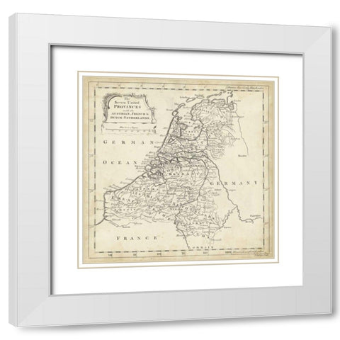 Map of Netherlands White Modern Wood Framed Art Print with Double Matting by Jeffreys, T.