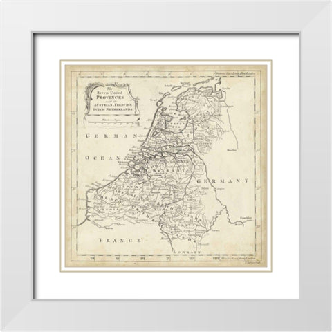 Map of Netherlands White Modern Wood Framed Art Print with Double Matting by Jeffreys, T.