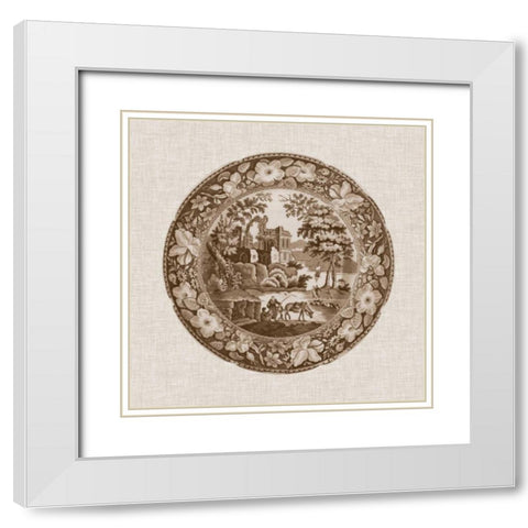 Sepia Transferware I White Modern Wood Framed Art Print with Double Matting by Vision Studio