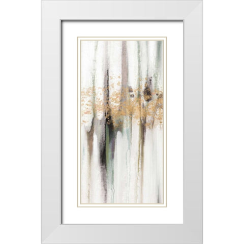 Falling Gold Leaf I White Modern Wood Framed Art Print with Double Matting by Studio W