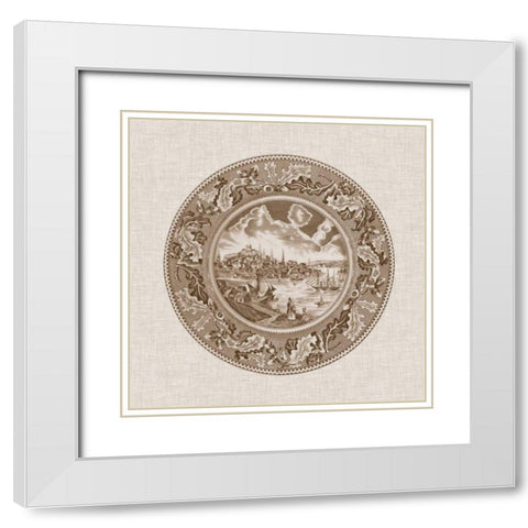 Sepia Transferware II White Modern Wood Framed Art Print with Double Matting by Vision Studio