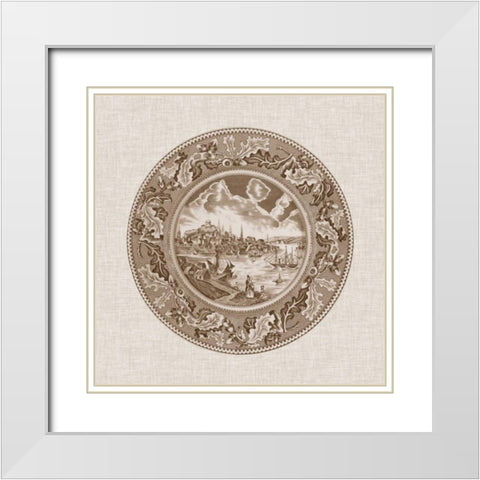 Sepia Transferware II White Modern Wood Framed Art Print with Double Matting by Vision Studio