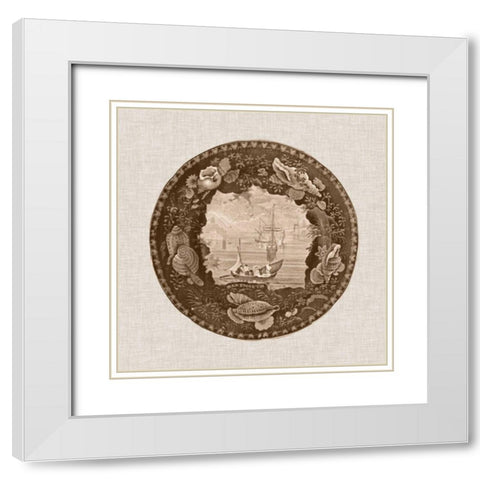 Sepia Transferware III White Modern Wood Framed Art Print with Double Matting by Vision Studio