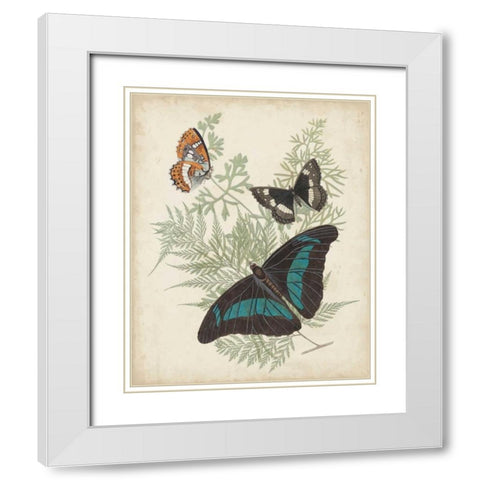 Butterflies and Ferns II White Modern Wood Framed Art Print with Double Matting by Vision Studio