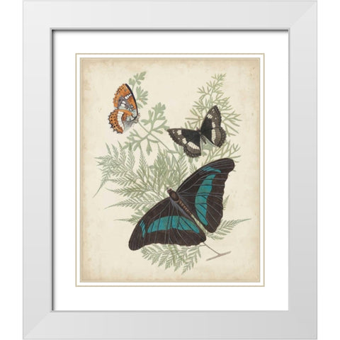 Butterflies and Ferns II White Modern Wood Framed Art Print with Double Matting by Vision Studio
